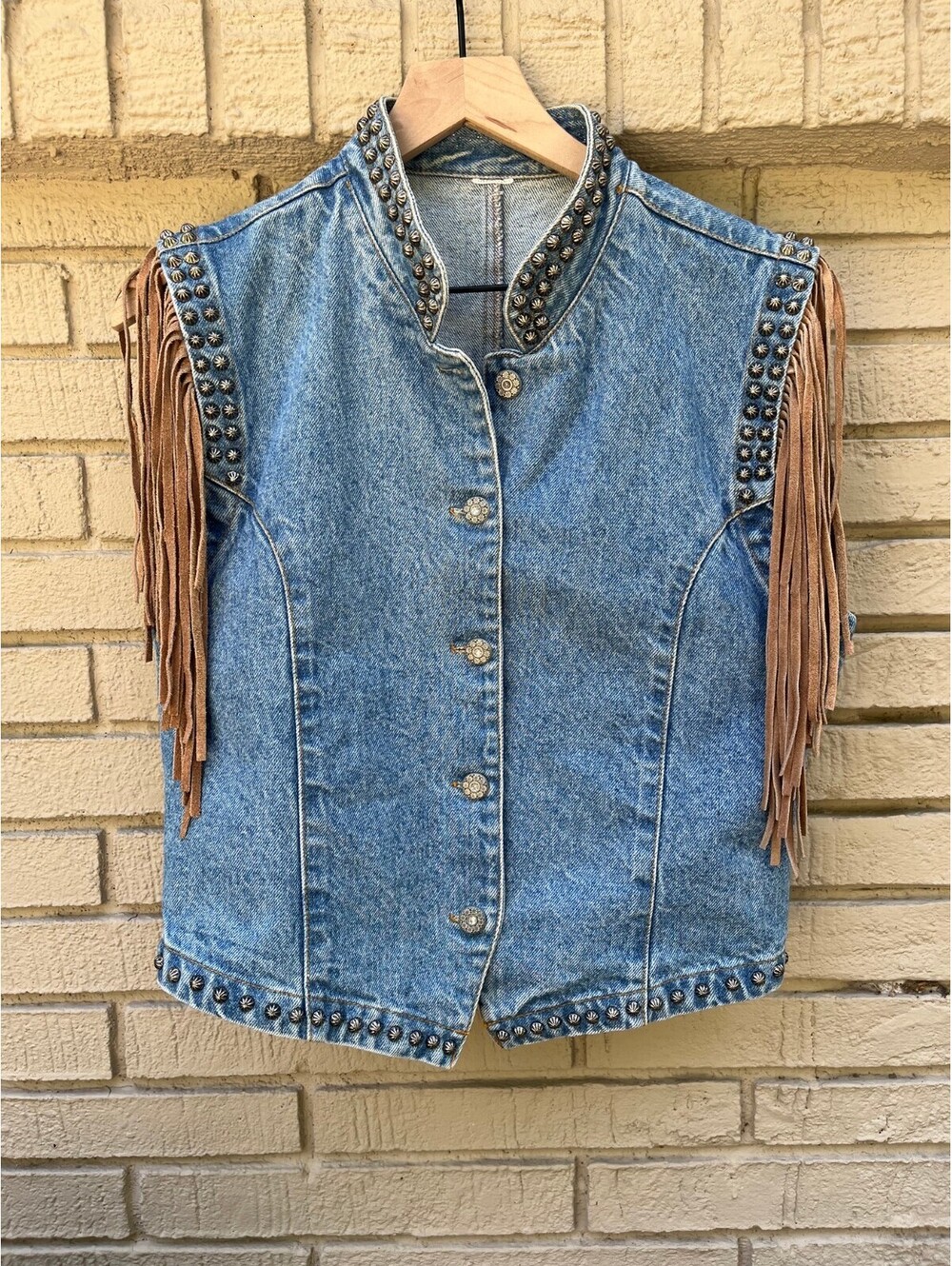GORGEOUS Denim Studded Fringe Western Cowgirl Festival No Tag - flaws